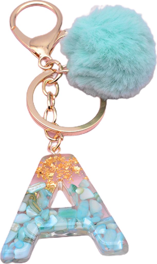 Buchstaben-Anhänger, Plüschball, Schlüsselanhänger, Harz, Pailletten-Schnalle, Schlüsselanhänger, Halter, Charm-Dekoration-A