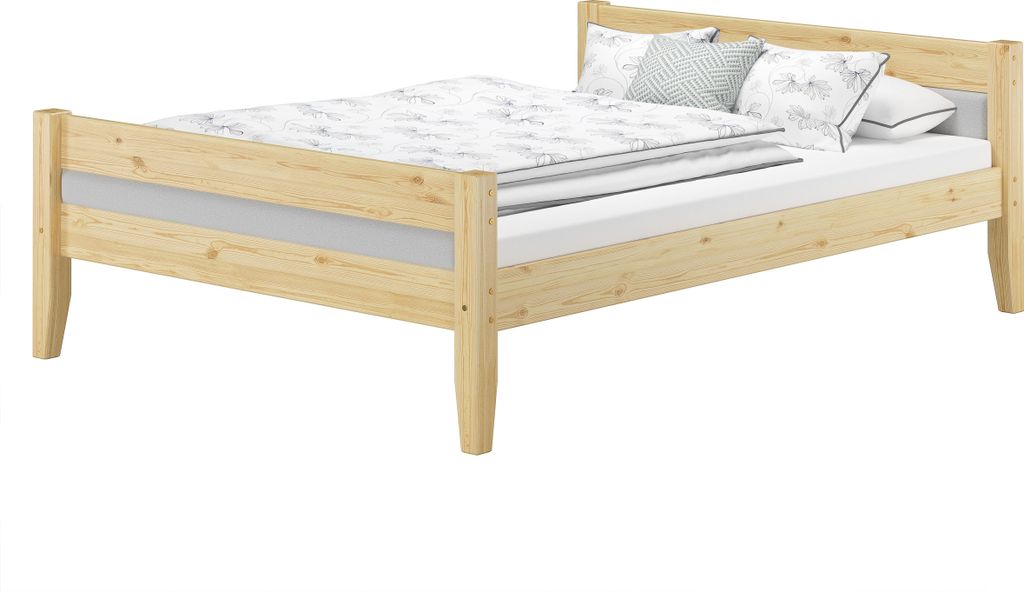 Massivholzbett Kiefer 140x200 modernes Polsterbett, Polsterfarbe wählbar V-60.52-14oR