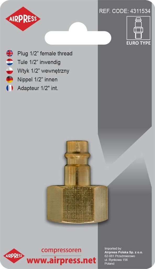 AIRPRESS Schlauchverbinder 4311534 88mm 132mm 28mm Messing 0,03kg