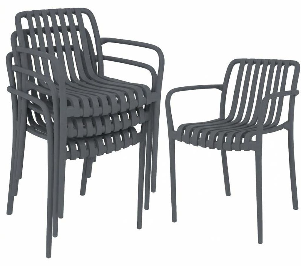 Gartenstühle 4er Set Stapelbare Terrassenstühle mit Lamelldesign Armlehnen, Ergonomisch Dunkelgrau