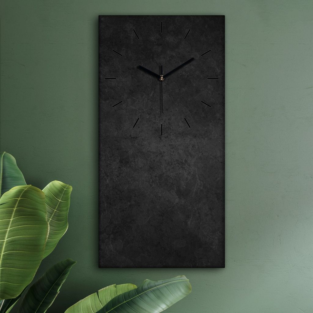 Wohnzimmer Leinwand Uhr Geräuschlos Küche 30x60 Schwarzer Stein, Marmor, Motive, Textur, schwarze Zeiger