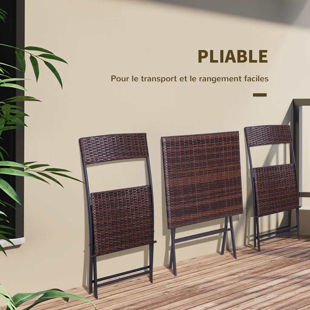 Mobilier de Jardin Compact Résine Tressée Solution Gain de Place Set - 3