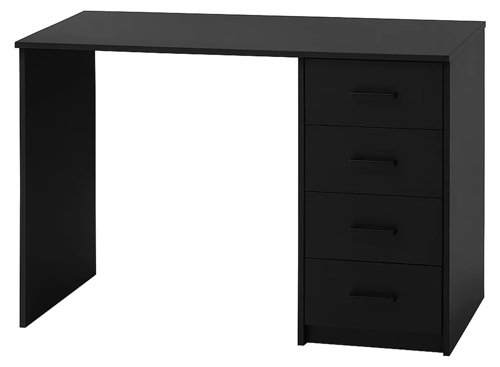 Bureau de Travail Cassiopea Noir 110 cm avec Rangement 4 Tiroirs Bois