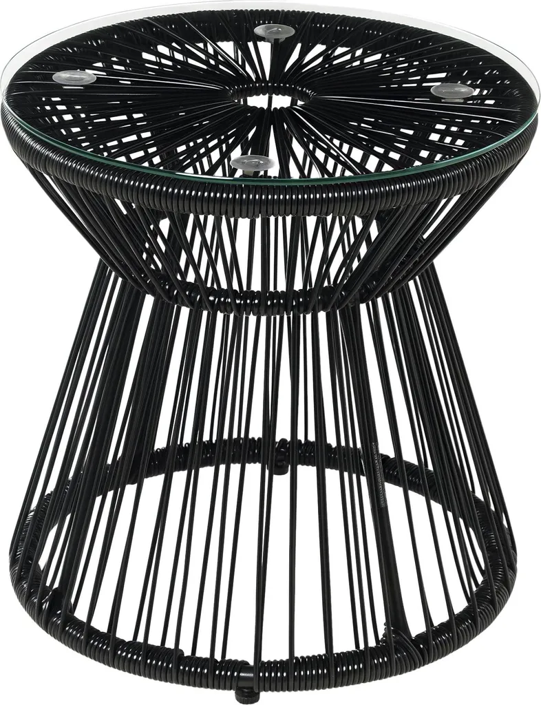 Petite table de jardin stable et durable en résine noire plateau verre