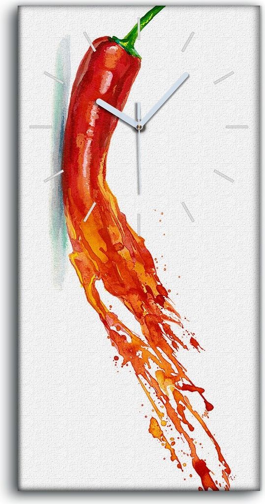 Leinwand Uhr Küche Wohnzimmer Bild Geräuschlos Kunstdruck 30x60 Chile Pfeffer - weiße Hände