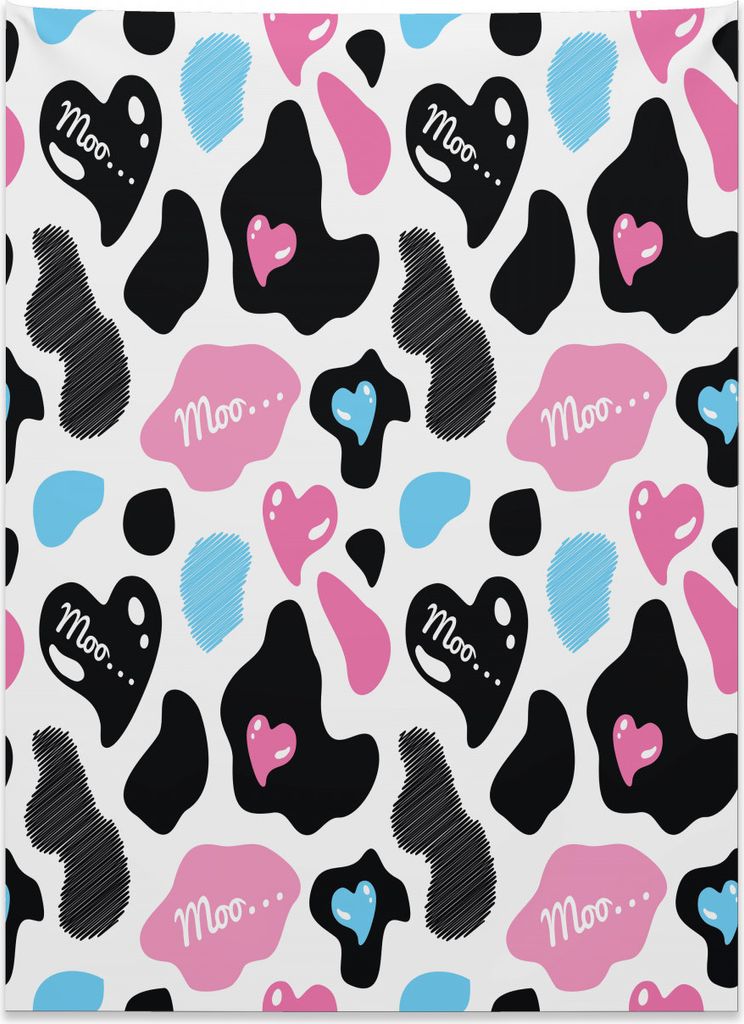 Abakuhaus Kuh-Druck Wandteppich, Schöne Kuh verstecken Herz aus Weiches Mikrofaser Stoff Kein Verblassen Klare Farben Waschbar, 110 x 150 cm, Hell...