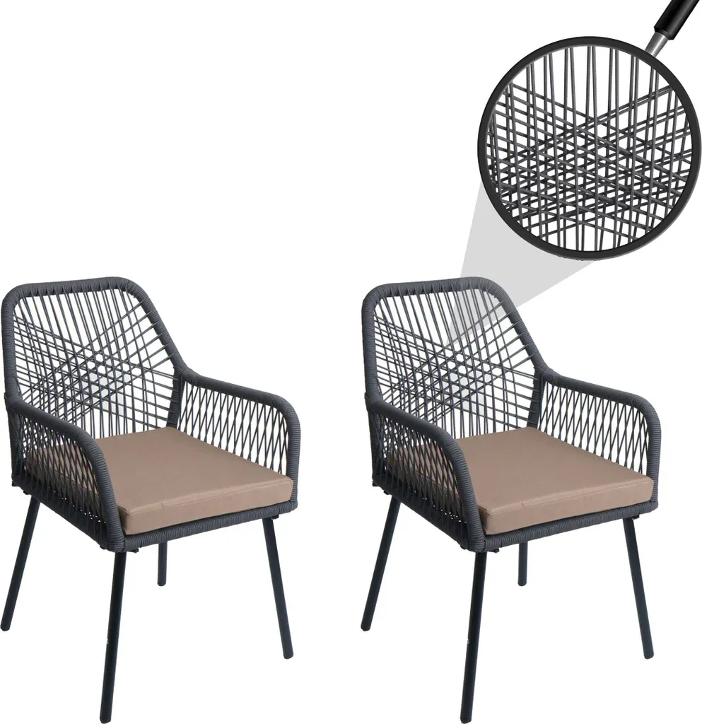 Chaises d'extérieur en alu et rope anthracite avec assise rembourrée
