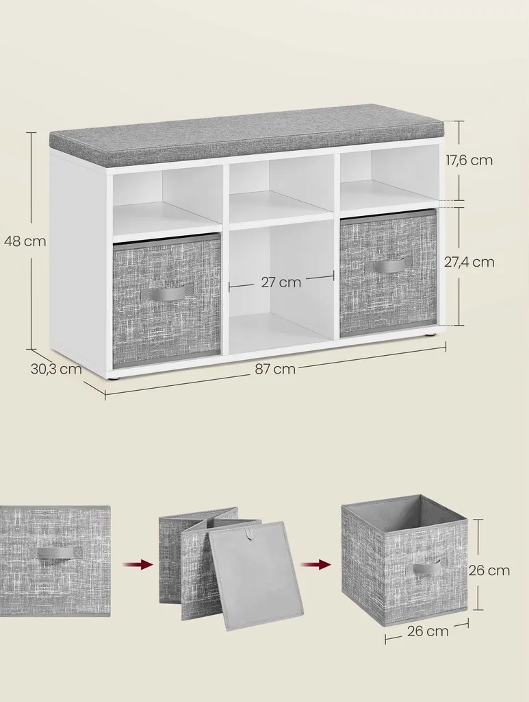 Banc à chaussures pour entrée étroite avec 6 cases de rangement - 6