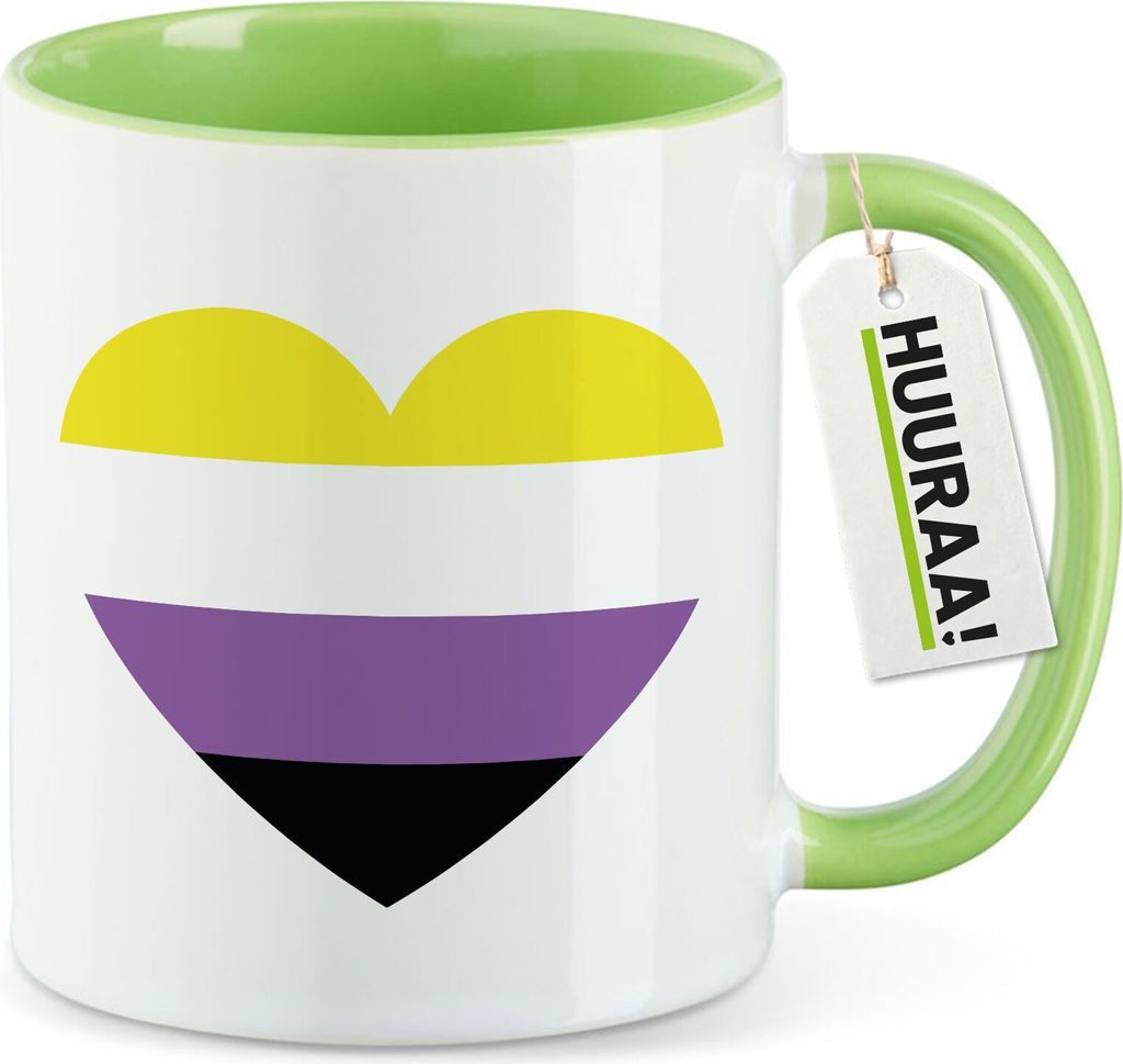 Huuraa Kaffeetasse Nonbinary Pride Flagge LGBTQ Herz 330ml Grün Keramik Kaffeebecher Geschenkidee