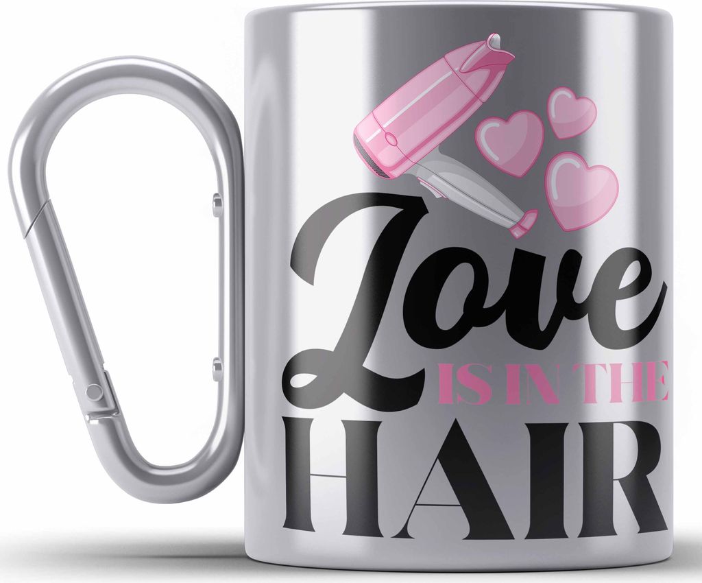 Trendation - Friseurin Edelstahl Tasse Karabiner Geschenk Zubehör Geschenkidee Friseursaloneröffnung Frisörin Edelstahl Tasse Karabinern Karabin...