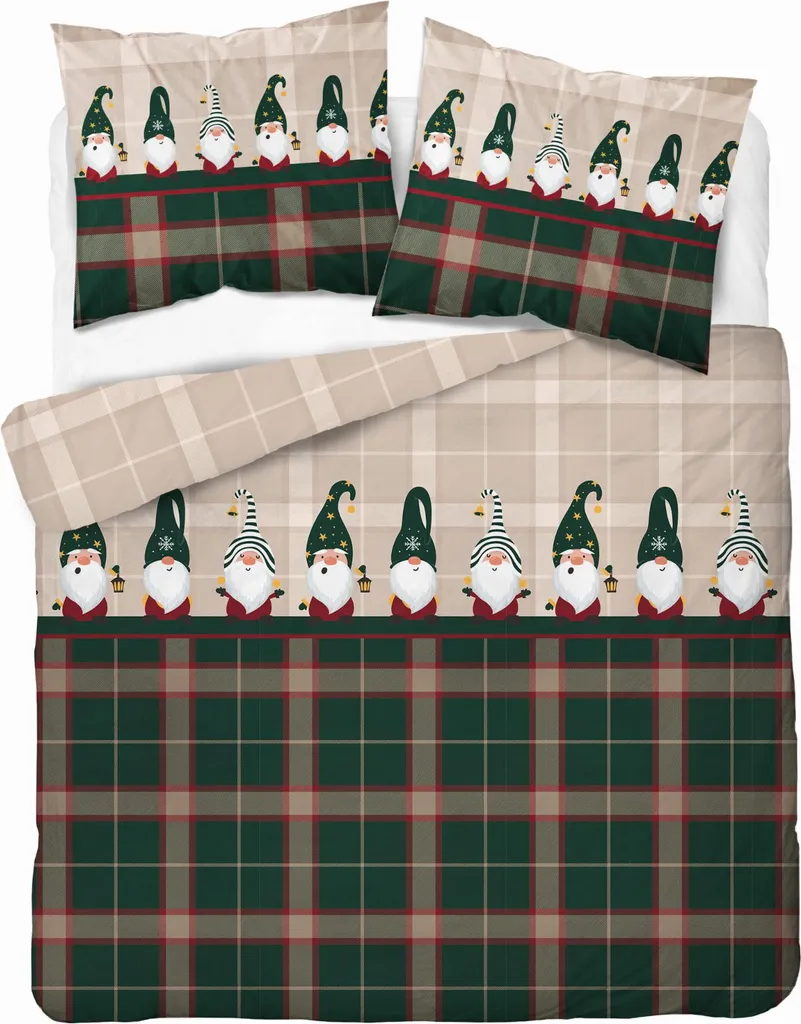 Ensemble de linge de lit de Noël 220x200 cm en coton vert à carreaux