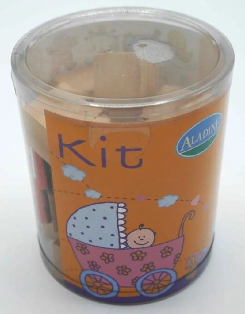 Set de tampons scrapbooking naissance en bois - 15 motifs bébé avec encre