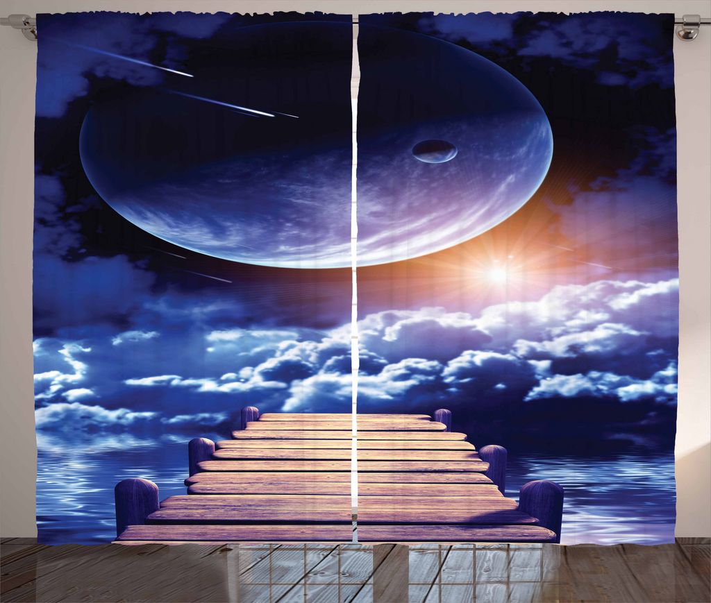 ABAKUHAUS Weltraum Rustikaler Vorhang, Meteorite Dock Sun, Wohnzimmer Universalband Gardinen mit Schlaufen und Haken, 280 x 175 cm, Orange Indigo B...