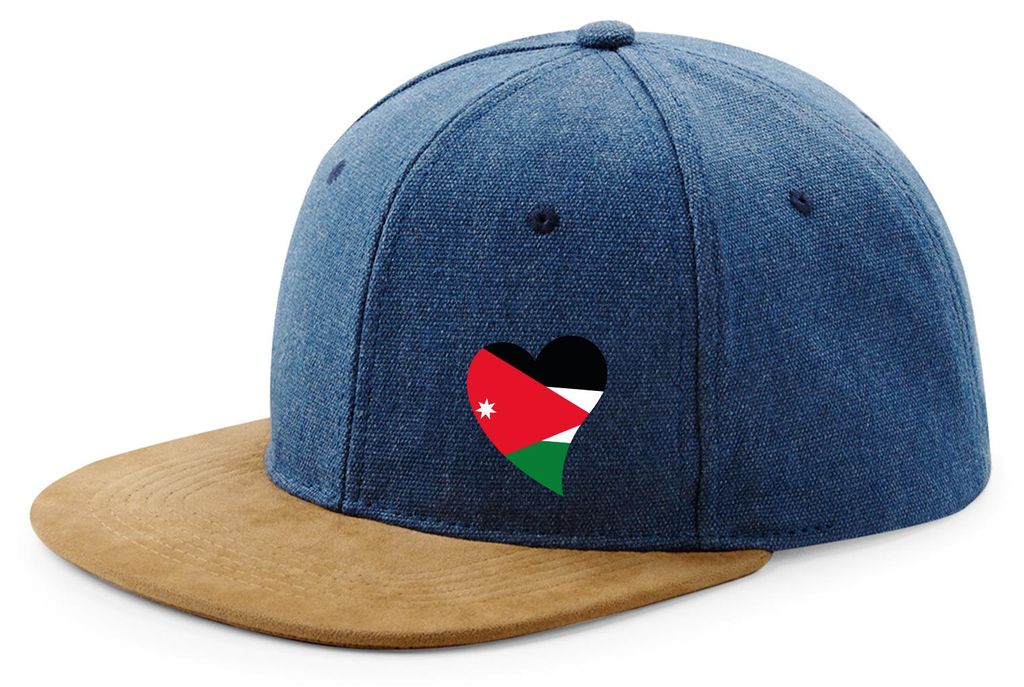 Huuraa Cappy Mütze Jordanien Flagge Herz Denim Baumwolle und Polyester Snapback Kappe Geschenkidee