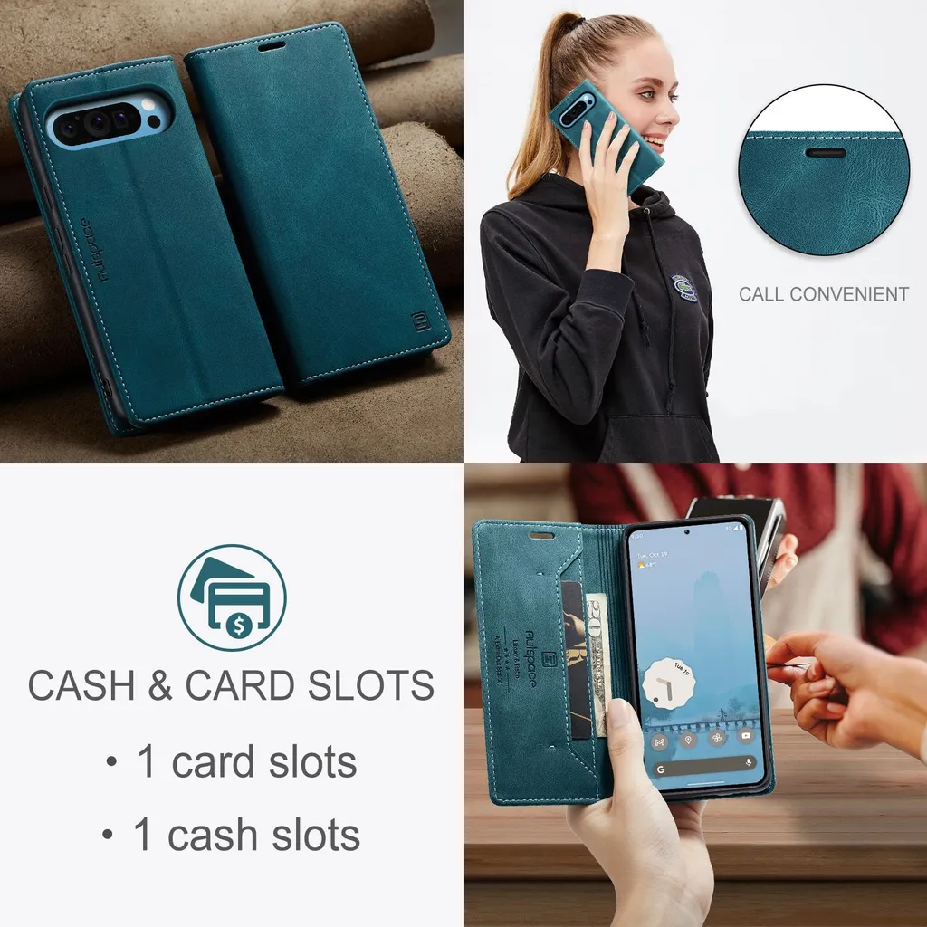 Custodia Flip in Pelle PU con Finestra Visibile e Chiusura Magnetica Invisibile Compatibile con Google Pixel 9 Pro, Protezione Totale (Azzurro chiaro