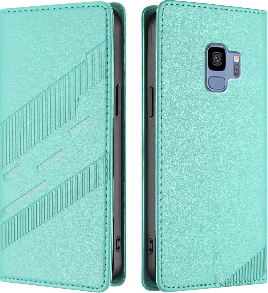 Hülle für Samsung Galaxy S9, Kunstleder Brieftaschen Handyhülle mit Kartenfach und Standfunktion Türkis