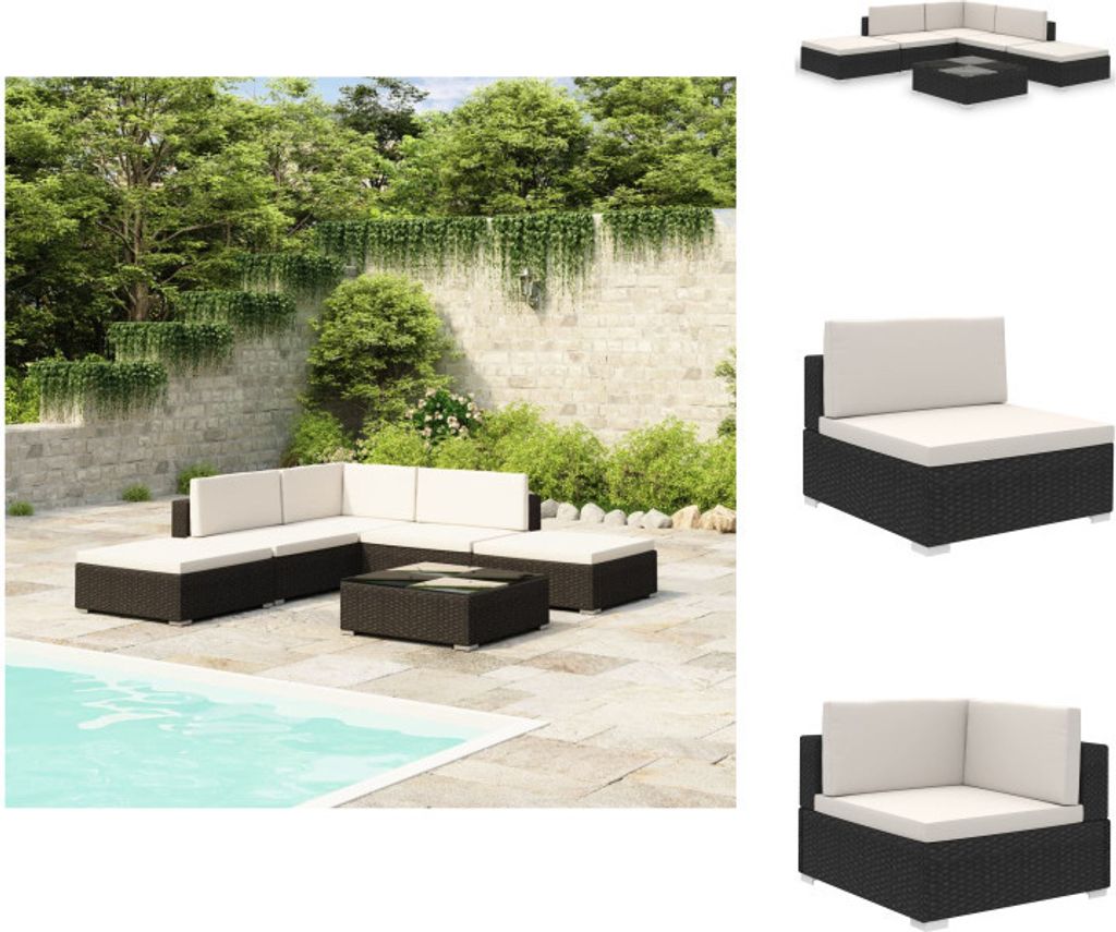 vidaXL 6-tlg. Garten-Lounge-Set mit Auflagen Poly Rattan Schwarz - Gartenmöbel-Sets