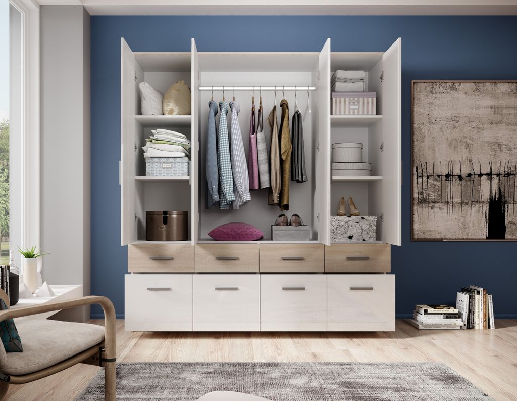 Kleiderschrank "Box" in Sonoma Eiche / Weiß mit 8 Produktbild 5