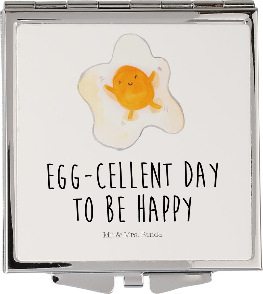 Mr. & Mrs. Panda Schminkspiegel Spiegelei Ei - Weiß - Geschenk, Glücklich, Kosmetikspiegel, Liebe, Quadratischer Spiegel, Schön, Handspiegel, Kl...