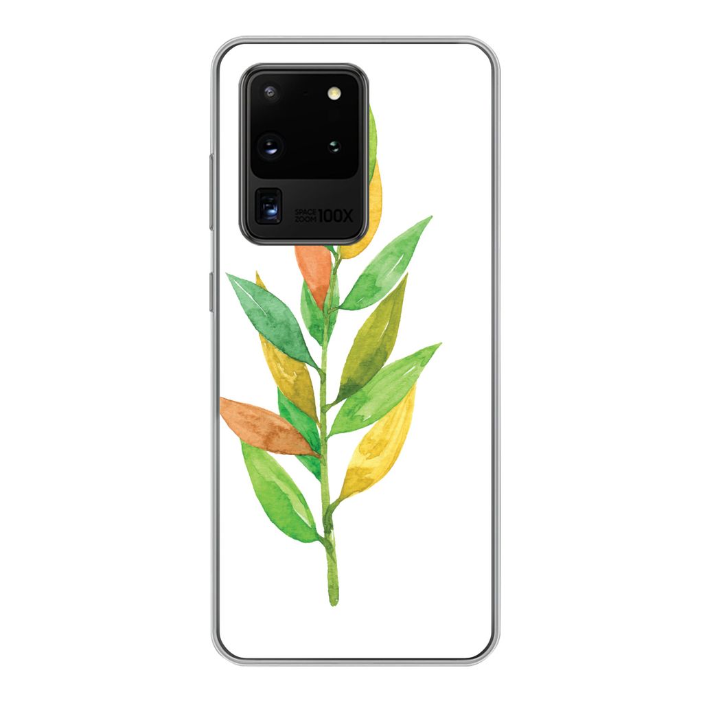 MuchoWow Handyhülle Schutzhülle Hülle für Samsung Galaxy S20 Ultra Aquarelle - Blätter - Pflanzen Silikon Softcase Handy Hülle - Karteninhaber
