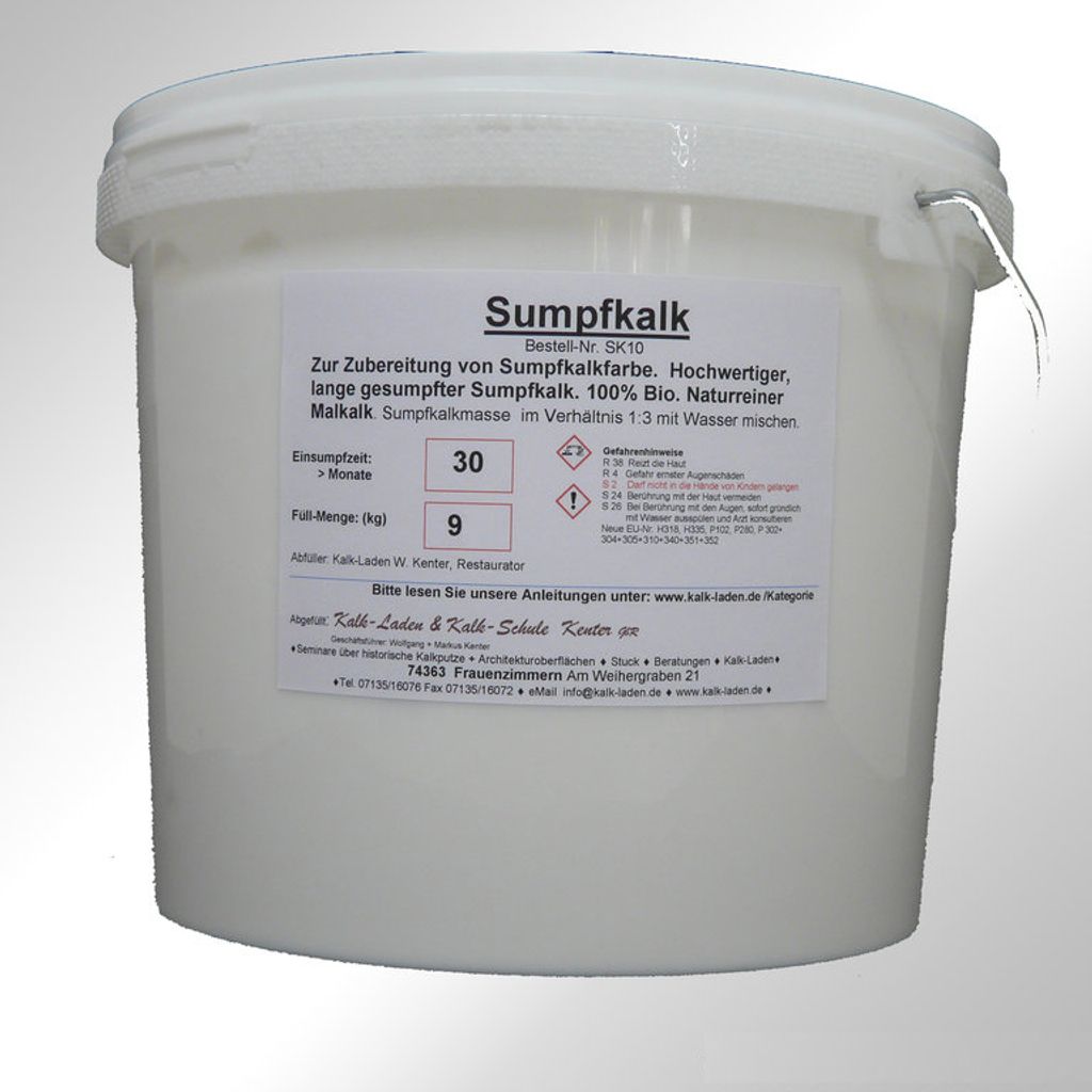 Sumpfkalk/Kalkfarbe/Streichkalk, Allergiefreundlich, Pilzhemmend, 9 kg für zirka 127 m²