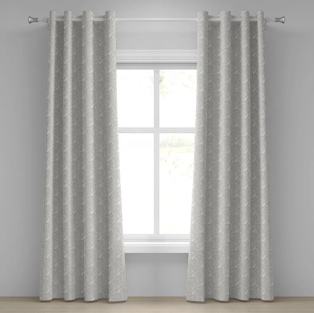 Rideau Décoratif Motif Feuilles de Lierre Gris et Blanc 280 x 175 cm
