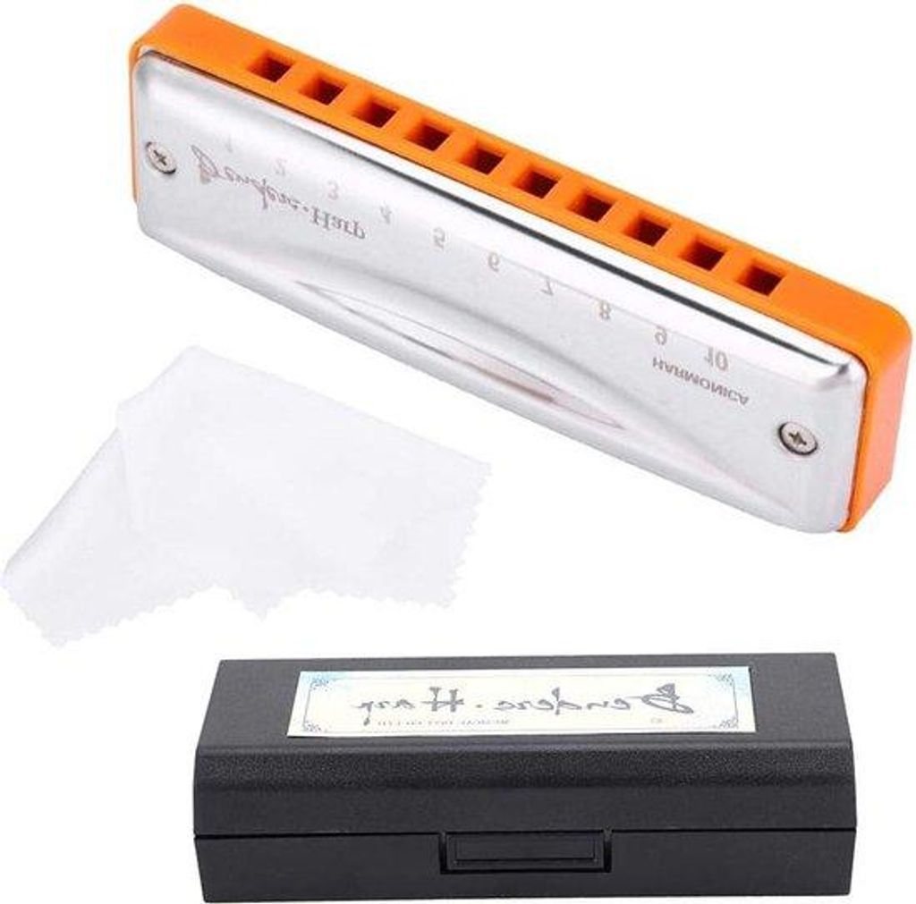 Orangefarbene Mundharmonika, 20 Töne, Blasinstrument, Tonart C