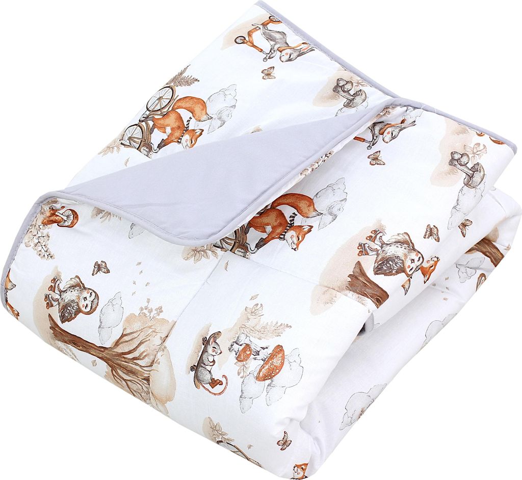 TupTam Baby Spielmatte Kinder Große Spieldecke Gepolstert XXL Krabbeldecke 120 x 120 cm Babyzimmer Schlafteppich, Farbe: Füchse Fahrrad Eule Wald...