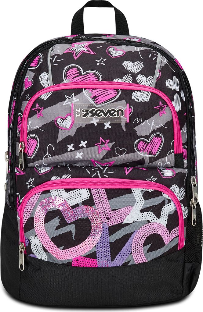 Seven Polyester mehrfarbiger Schulrucksack, Doppelfach und Produktbild 
