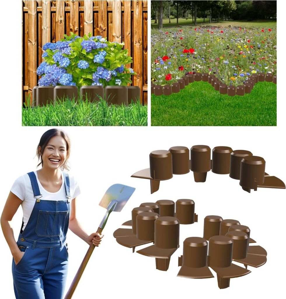 Anwicar Rasenkante Garten Palisade - Beeteinfassung aus wetterfestem Kunststoff - flexibel & langlebig - 5er-Set (2m) - einfache Montage - Braun