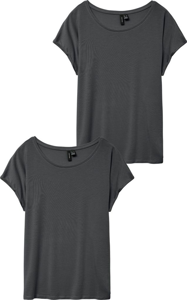 VERO MODA 2er-SET Einfarbiges T-Shirt Basic Stretch Oberteil Größe: L