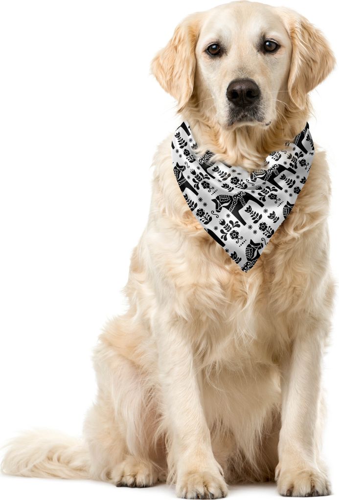 ABAKUHAUS nordisch Haustier Bandana, Schwede Dala Pferde, 55x55 cm, Schwarz und weiß