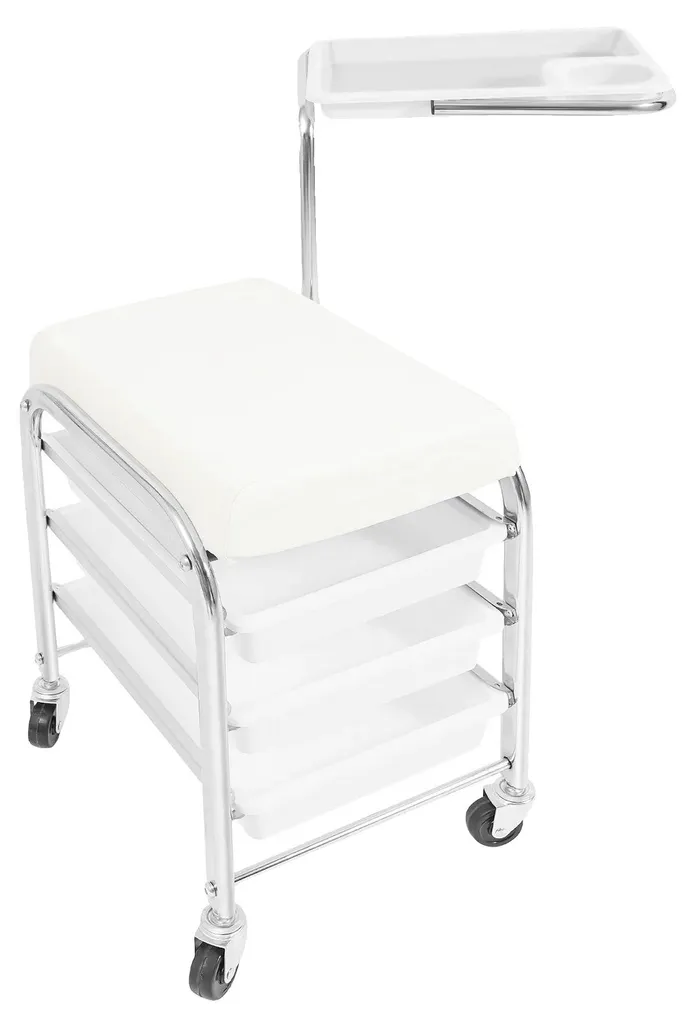 Chariot outils blanc anti-encombrement, tablette réglable, 100 kg