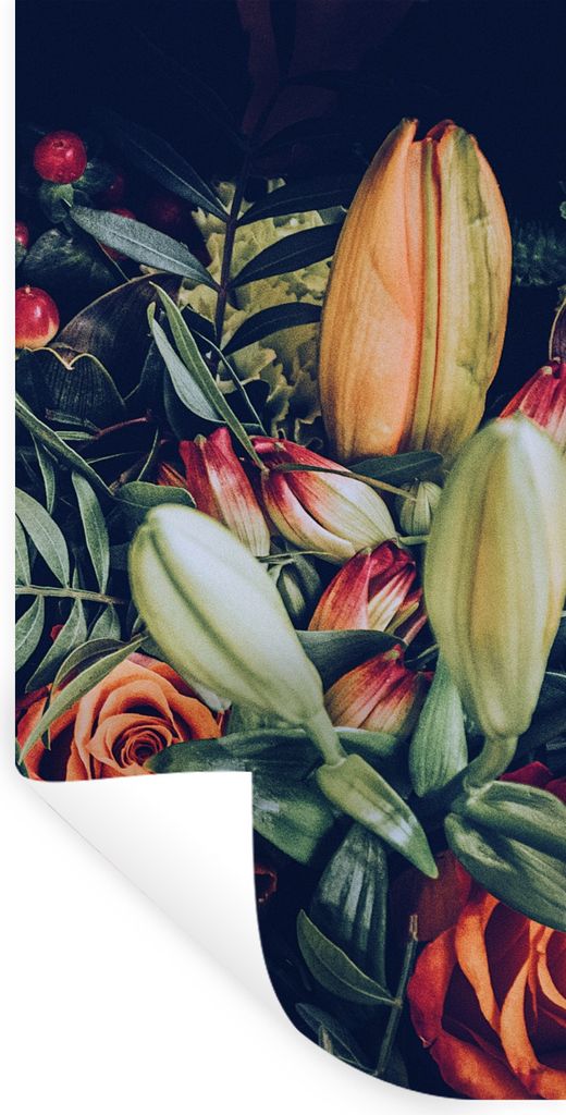 MuchoWow Wandtattoo Wandsticker Wandaufkleber Blumenstrauß - Stilleben - Blumen - Pflanzen - Rot 40x80 cm Selbstklebend und Repositionierbar - R...