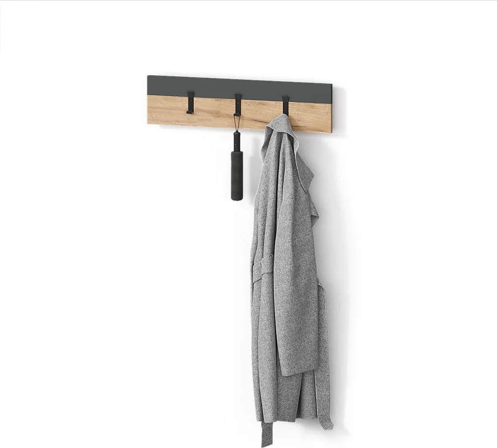 Porte-manteau mural Livinity Ortello Anthracite Chêne 60x15cm Modèle 55894