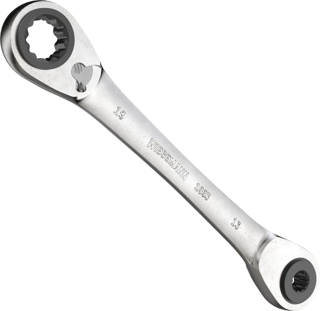 Multi 4 in 1 Doppelring-Ratschenschlüssel mit 10, 13, 17, 19mm mit 72 Zähne von WIESEMANN 1893 I Maulring Ratschenschlüssel I 81031