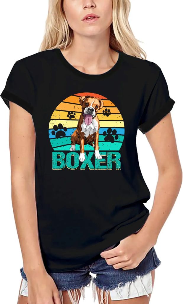 Damen Grafik T-Shirt aus Biobaumwolle Boxer Hundemutter – Boxer Dog Mom – Öko-Verantwortlich Vintage Jahrgang Kurzarm Lustige Druck Geburtstag