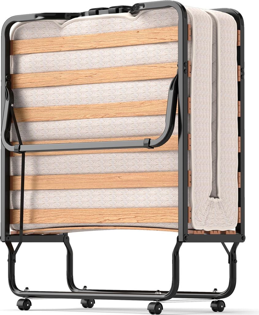 Gästebett klappbar 80/90×200cm, Klappbett mit Matratze aus Memoryschaum, Stahlrahmen, 4 Universalrollen, Foldable Bed Einzelbett klappbar (90 × ...