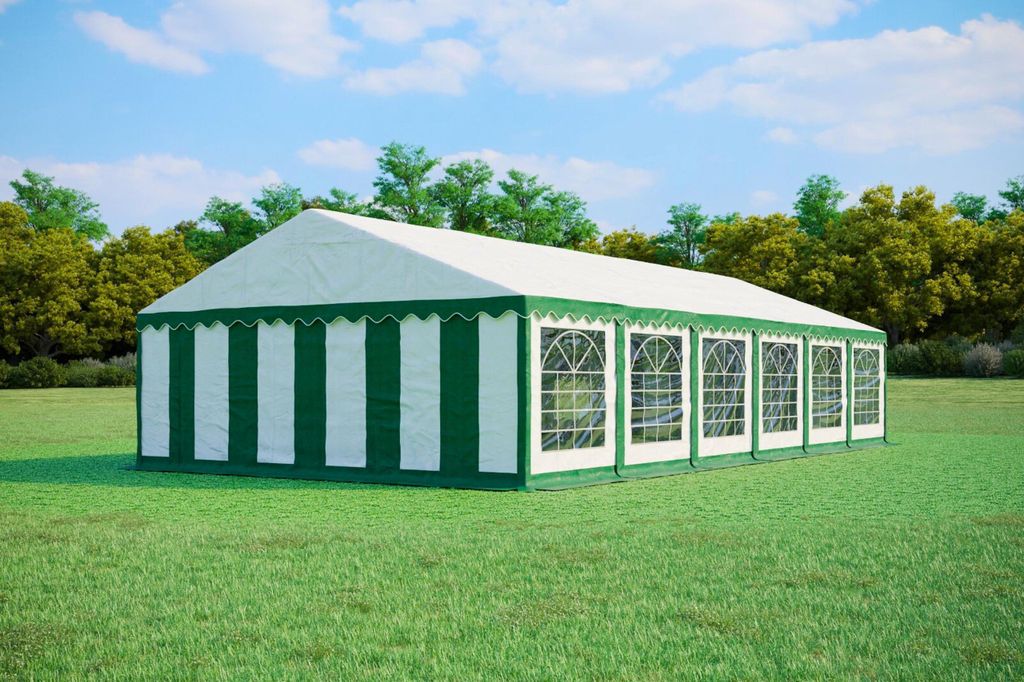 Partyzelt 6x12m PVC Standard PLUS Feuerfeste - Grün und Weiß