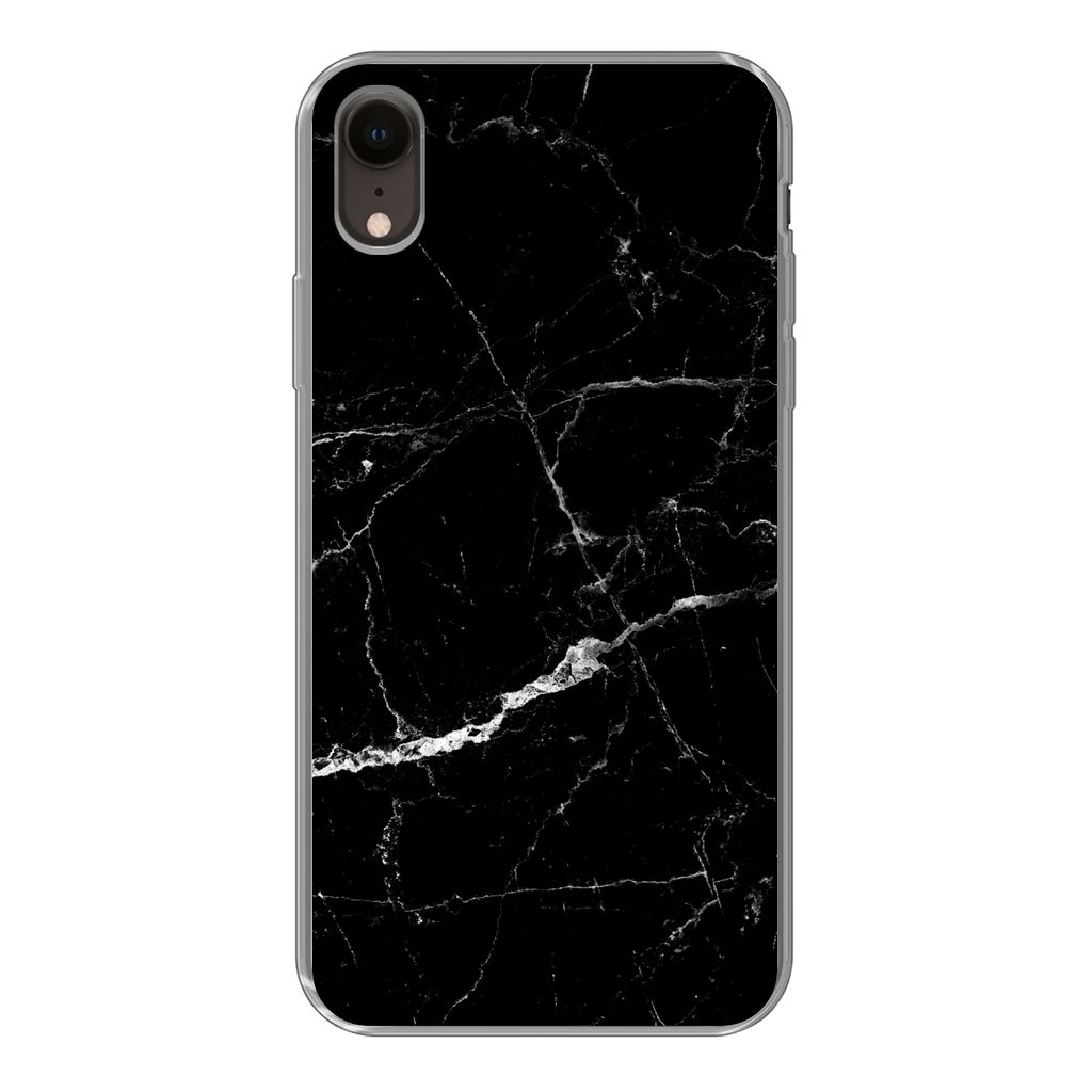 MuchoWow Handyhülle Schutzhülle Hülle für iPhone XR Marmor - Schwarz - Marmoroptik - Weiß - Luxus - Stein Silikon Softcase Handy Hülle - Sc...
