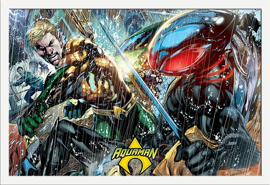 Poster Aquaman Atlantean Punch Incorniciato Shinsuke Maxi MDF Bianco