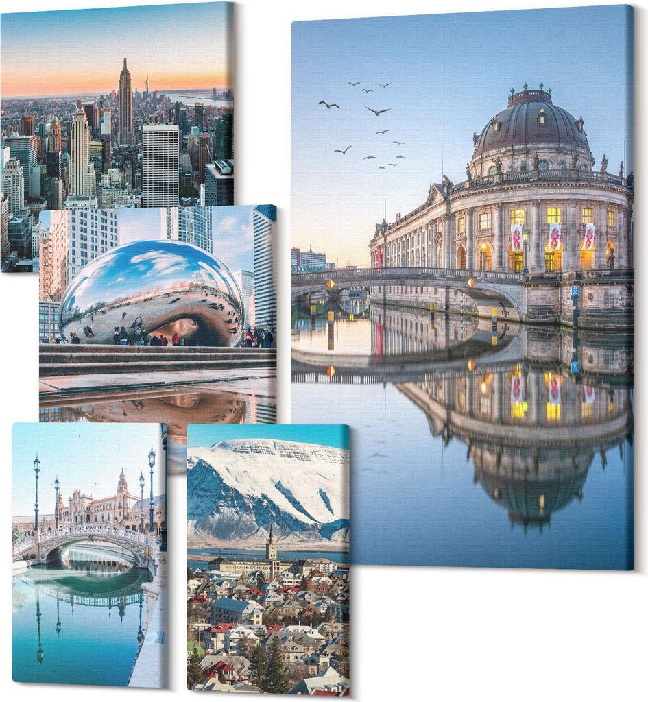 Leinwandbild Set 5-teilig – Modernes Wandbild – Polycanvas Kunstdruck – Abstrakte Bilder – Hochwertige Wandkunst – 2x 30x30 cm + 2x 20x30...