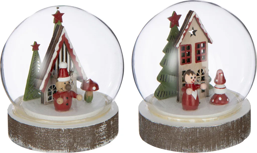 J-Line Ball LED Noël Maison Contreplaqué Blanc et Rouge Assorti 2