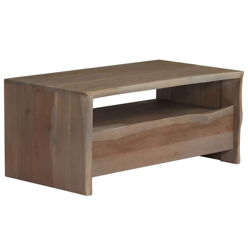 Table de salon en bois massif gris Eriskirch 90 cm meuble bois acacia