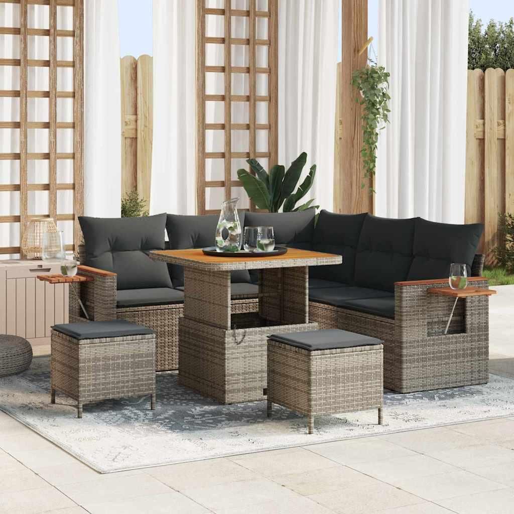 Möbel Garten-Sofa-Set mit Kissen mit Speicher 8 pcs Grau Poly Rattan - Gartensofas 3365123