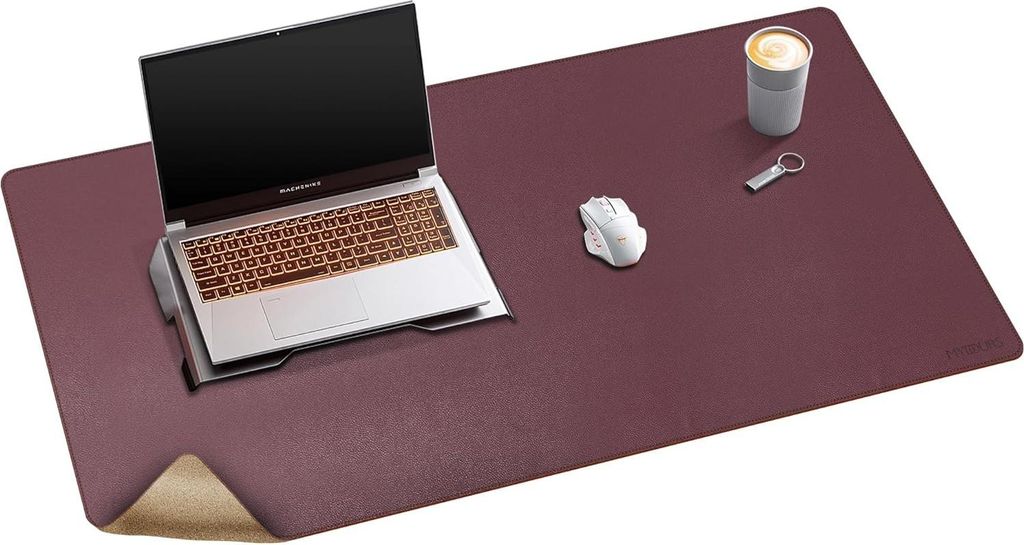 Doppelseitige natürliche Kork- und Kunstleder große Mausmatte - wasserdicht - Schreibtischmatte für Büro und Homeoffice - 100 x 50 cm - bordeaux