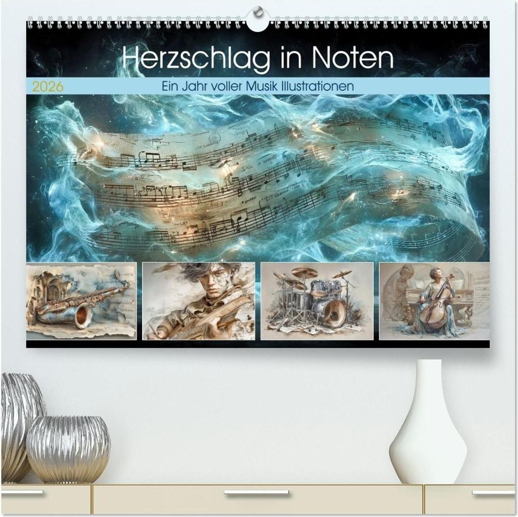 Herzschlag in Noten (hochwertiger Premium Wandkalender 2026 DIN A2 quer), Kunstdruck in Hochglanz