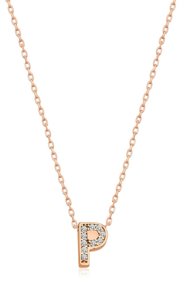 P Buchstaben Halskette aus 925 Silber mit Zirkonia und Roségold Vergoldung