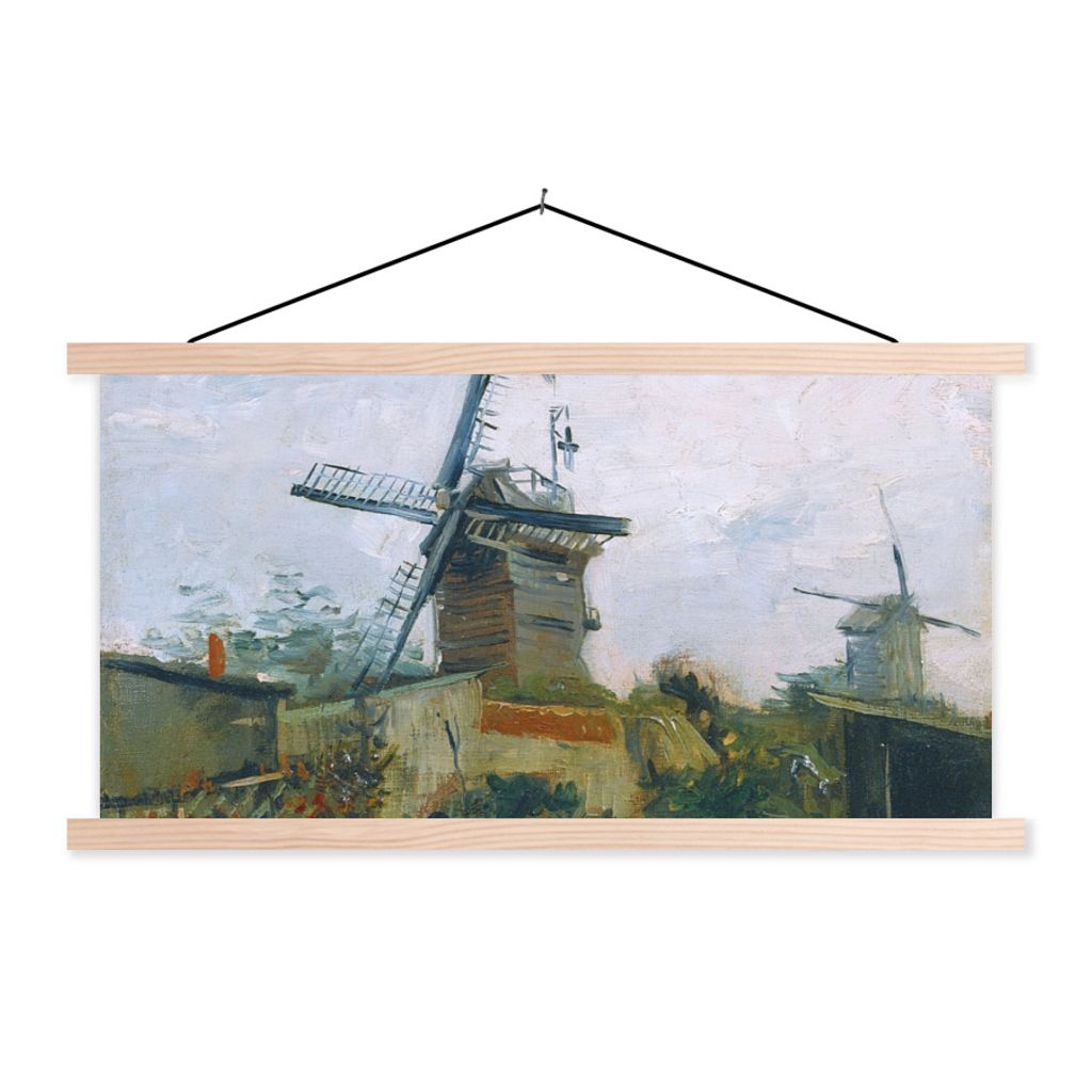 MuchoWow Textilposter Windmühlen auf dem Montmartre - Vincent van Gogh 60x30 cm mit holzfarbenen Rahmen - Dekoration