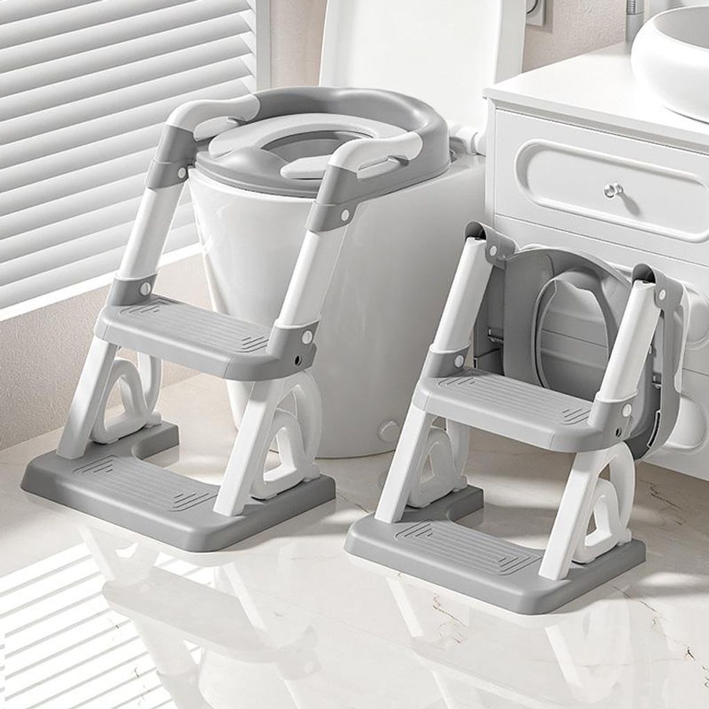 Siège de toilette 2 en 1 avec marchepied, pliable, gris Image du produit 